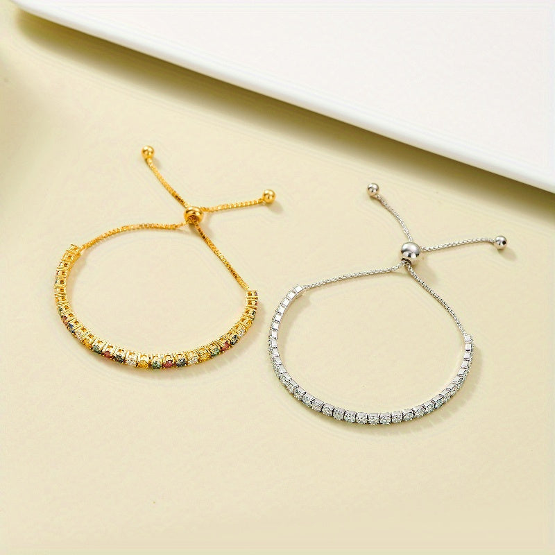 Vintage Silver Tennis Bracelet with Moissanite 1/3.1ct Gold Plated Adjustable Jewelry