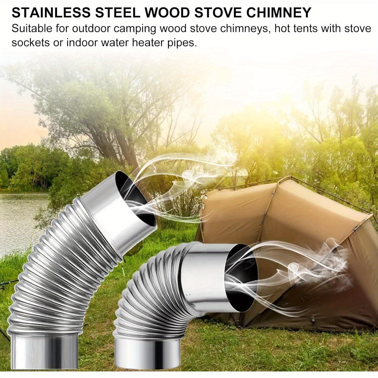 Three-Piece Stainless Steel Chimney Elbow Pipe 45 Degree Angle 5.99cm Diameter