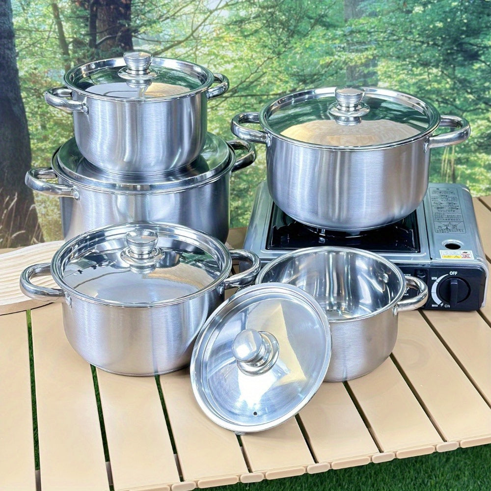 10-Piece Stainless Steel Cookware Set with Lids, Even Heating, Dual Handles