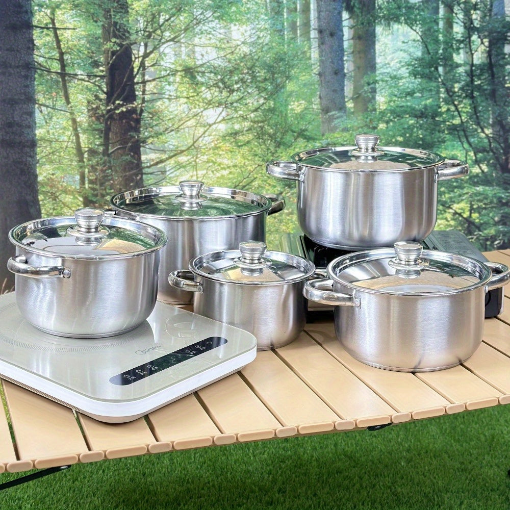 10-Piece Stainless Steel Cookware Set with Lids, Even Heating, Dual Handles