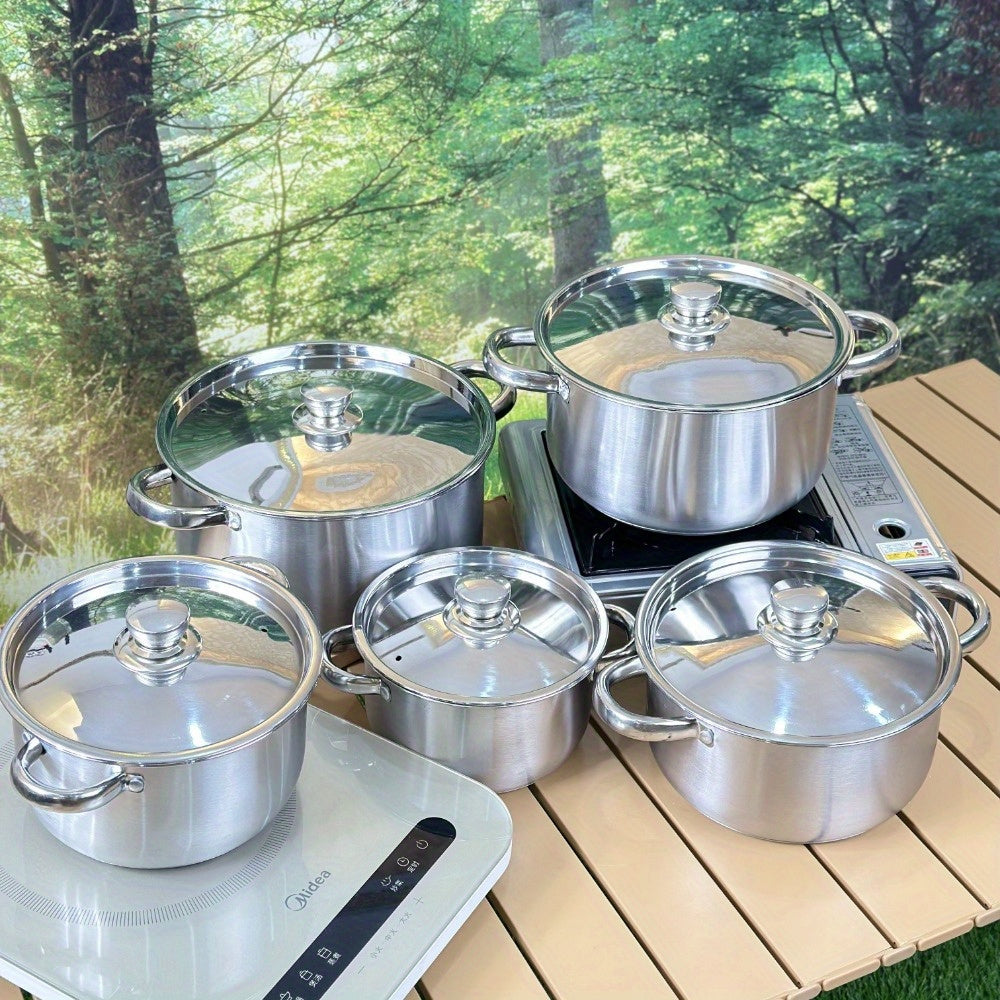 10-Piece Stainless Steel Cookware Set with Lids, Even Heating, Dual Handles