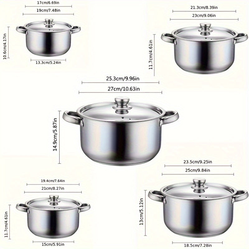 10-Piece Stainless Steel Cookware Set with Lids, Even Heating, Dual Handles