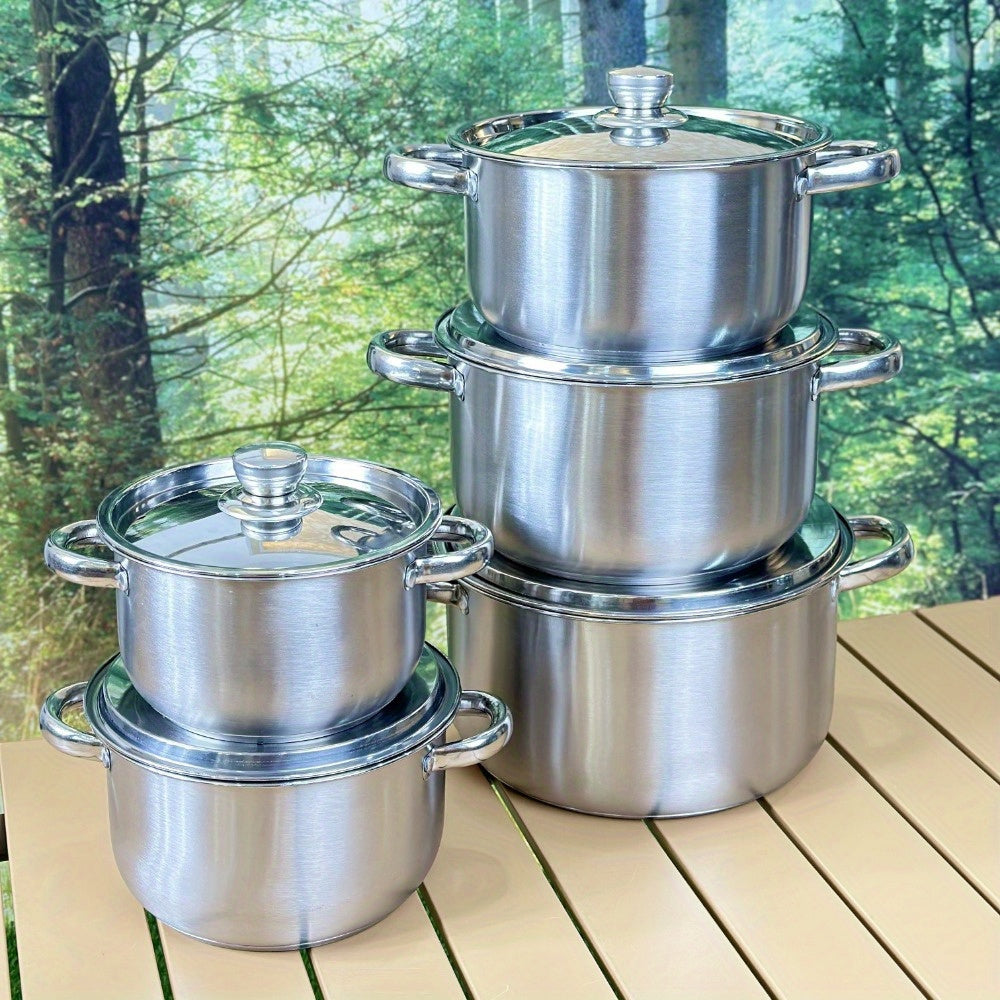 10-Piece Stainless Steel Cookware Set with Lids, Even Heating, Dual Handles