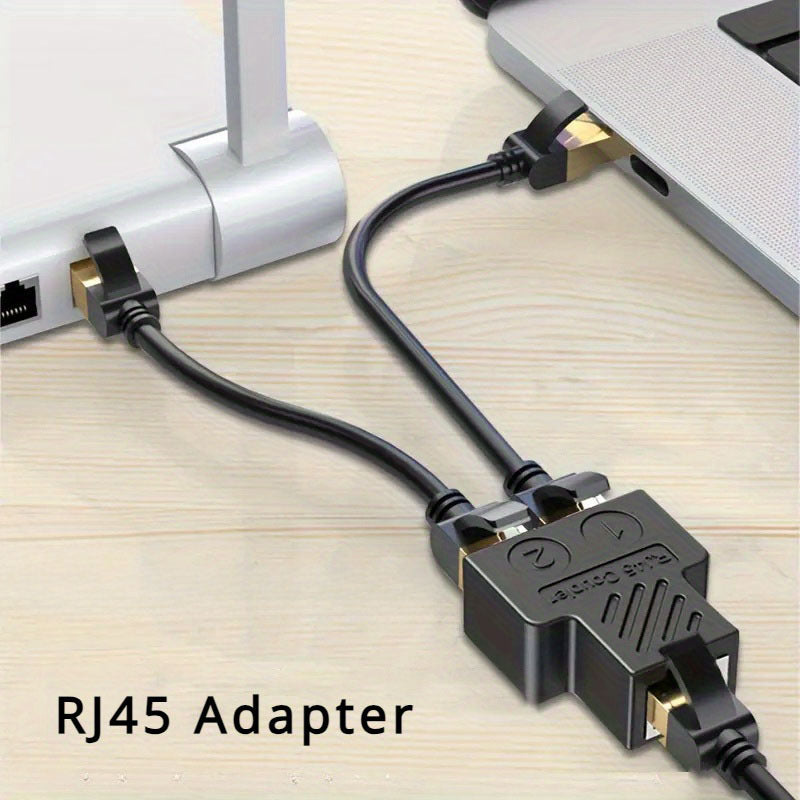 Ethernet Adapter LAN Cable Splitter 1 to 2 Ports Black and Gold Compact and Robust
