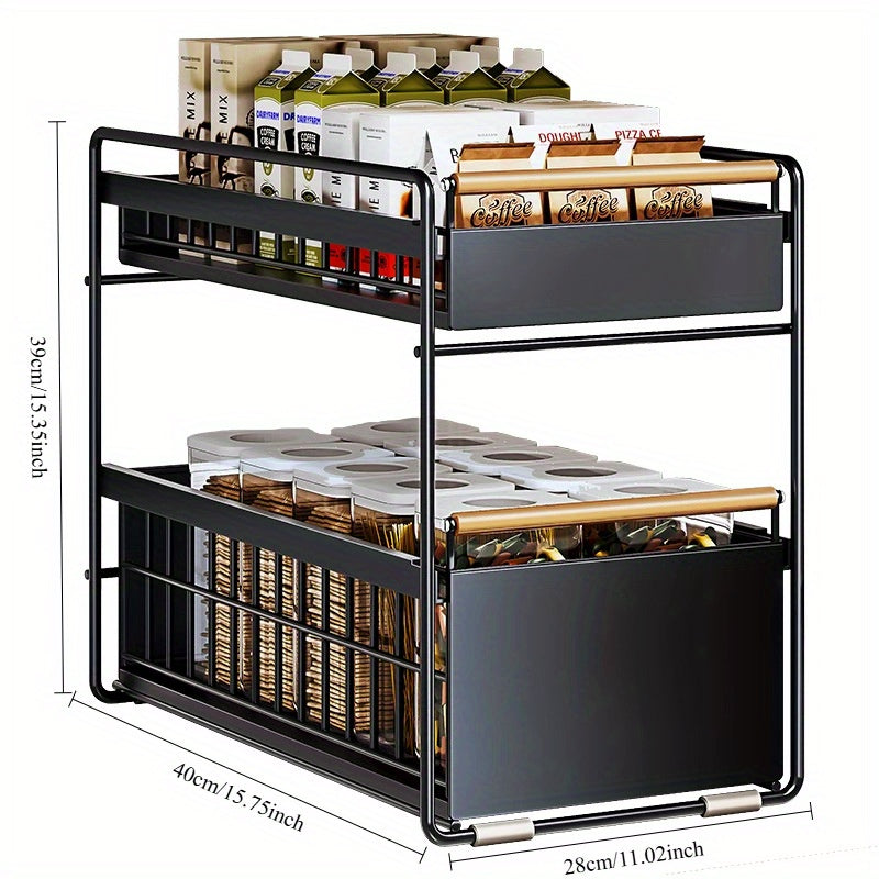 Under Sink Storage Rack for Seasonings and Dishes Food-Safe Stainless Steel Pull-Out Organizer