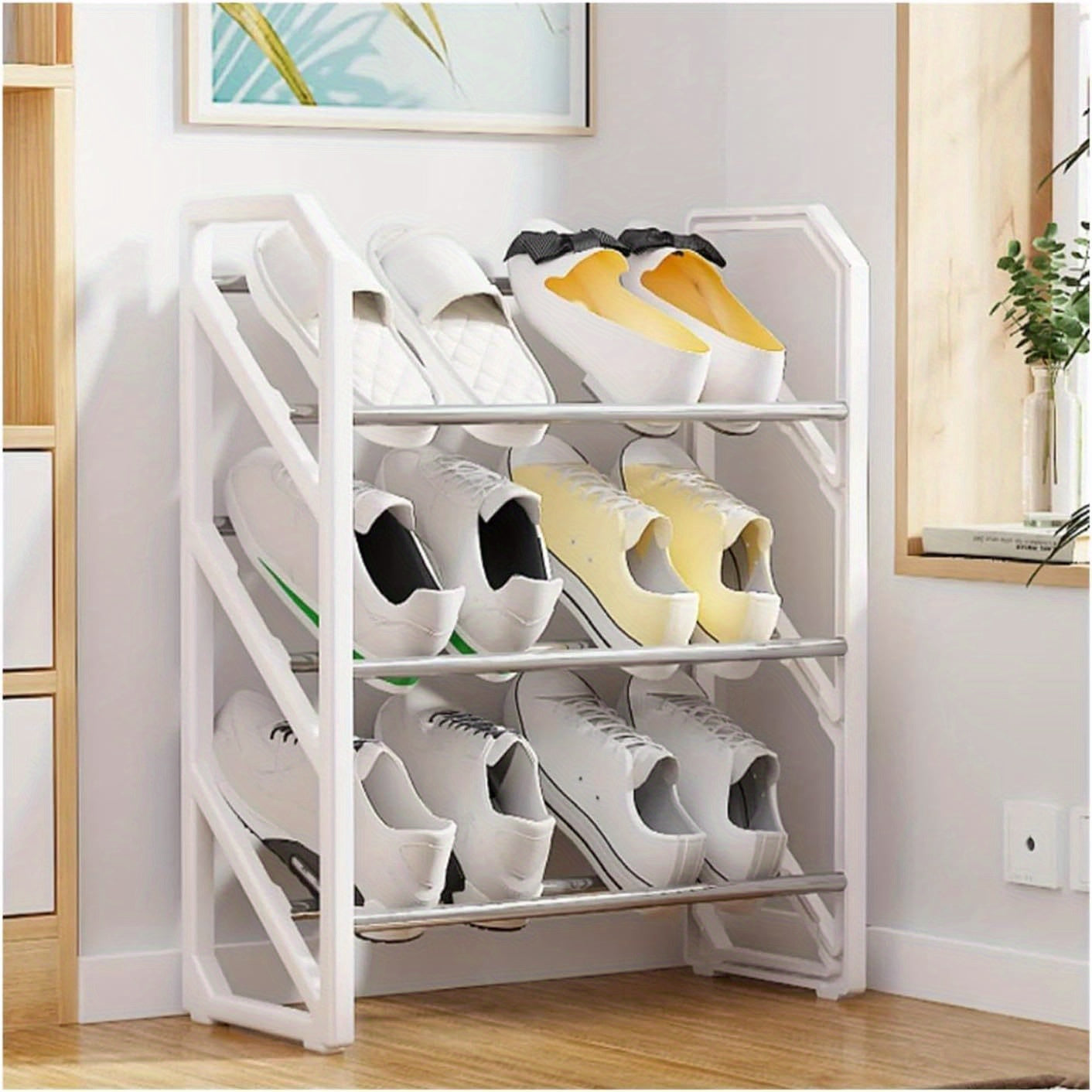 3-Tier Metal and Plastic Shoe Rack Stackable Shoe Organizer for Entryway Garage Hallway