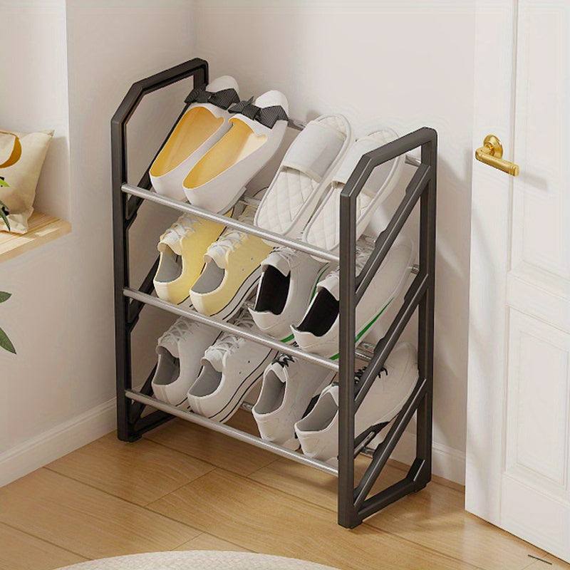 3-Tier Metal and Plastic Shoe Rack Stackable Shoe Organizer for Entryway Garage Hallway
