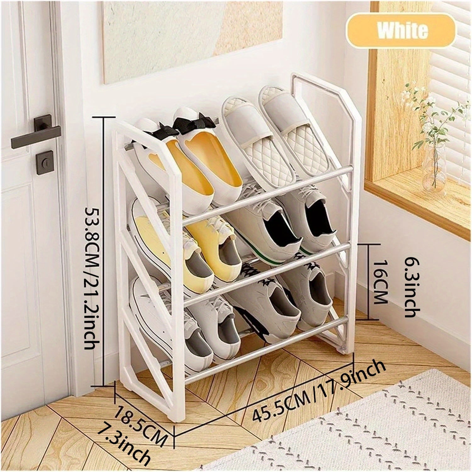 3-Tier Metal and Plastic Shoe Rack Stackable Shoe Organizer for Entryway Garage Hallway