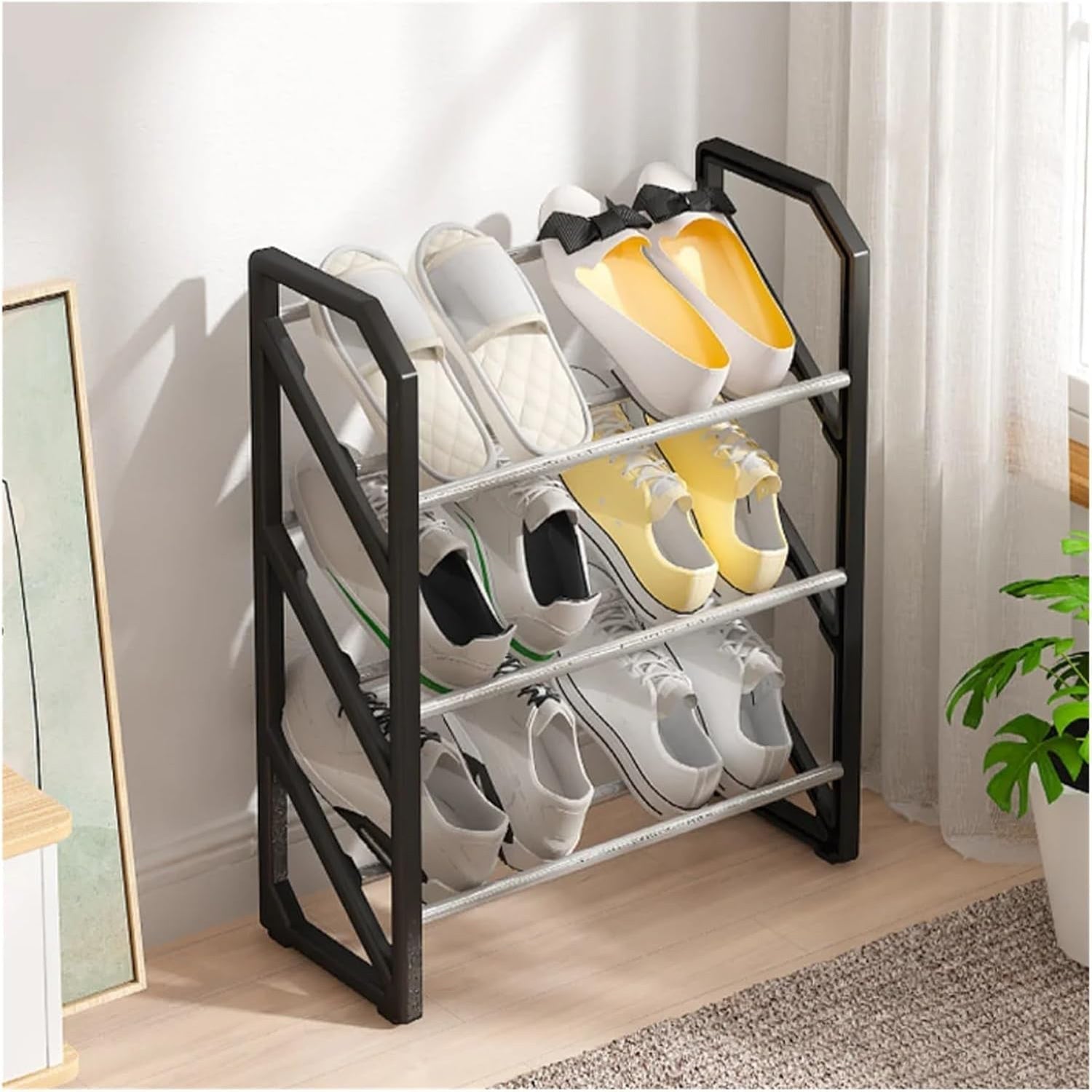 3-Tier Metal and Plastic Shoe Rack Stackable Shoe Organizer for Entryway Garage Hallway
