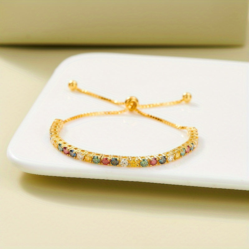 Vintage Silver Moissanite Tennis Bracelet Adjustable Hand Chain for Daily and Special Occasions