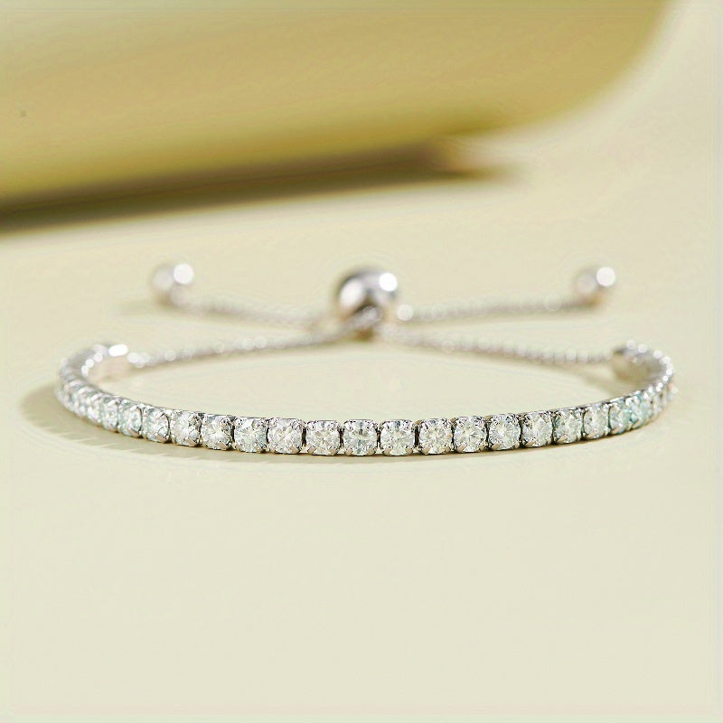 Sterling Silver Tennis Bracelet with Moissanite 1.3ct and 18K Gold Plating Adjustable Jewelry for Women