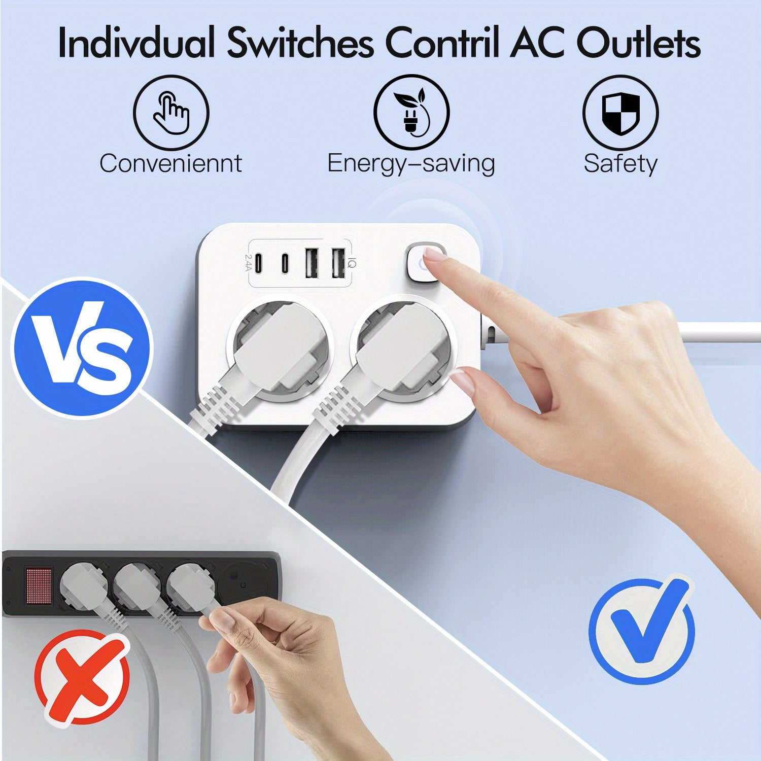 EU Smart Plug Socket for Hair Care and Beauty Tools 220V No Battery Control