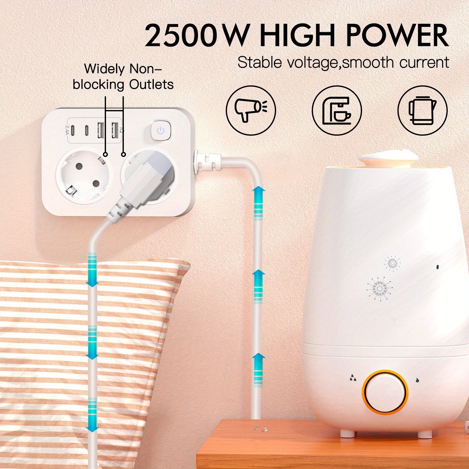 EU Smart Plug Socket for Hair Care and Beauty Tools 220V No Battery Control