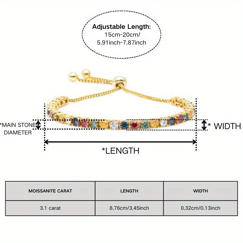 Vintage Style Moissanite Tennis Bracelet Sterling Silver 1/3.1ct Adjustable Gold Plated