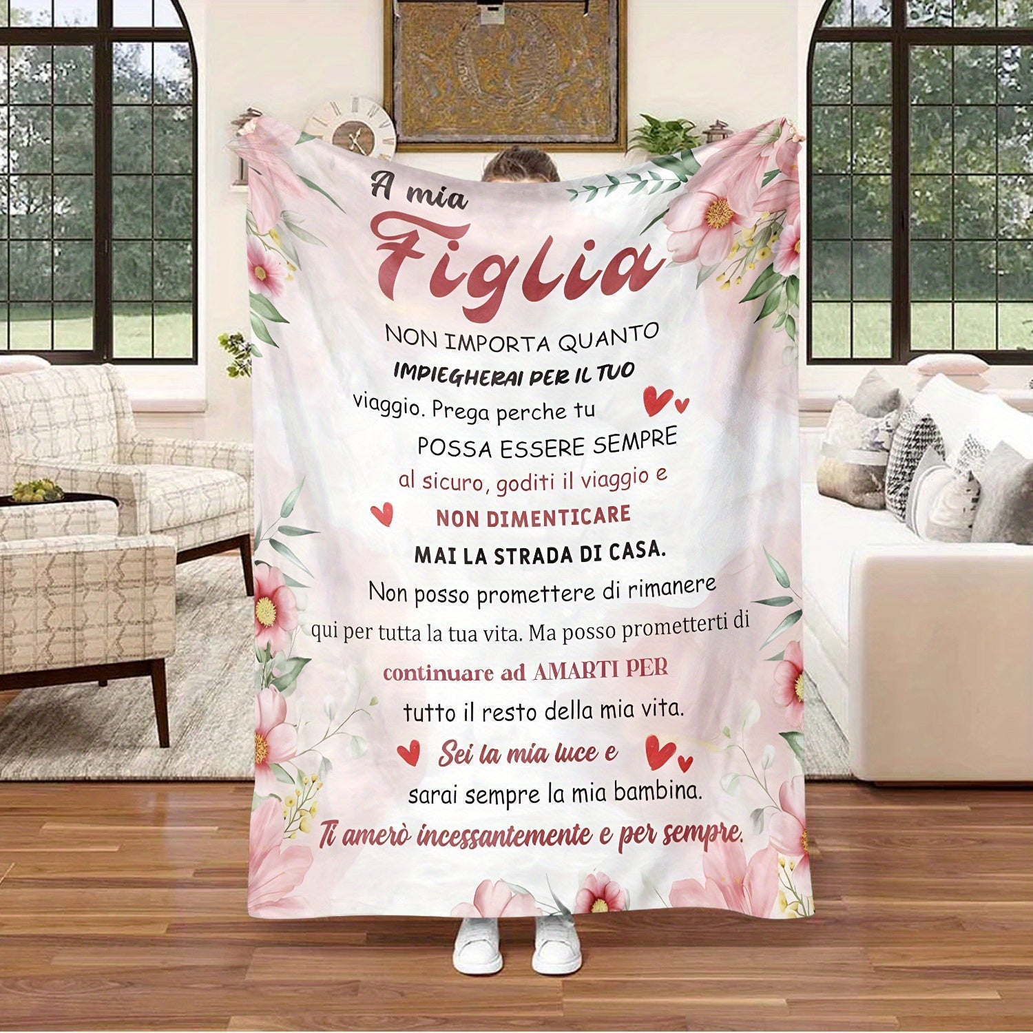 Women’s Cozy Flannel Fleece Throw Blanket with Inspirational Quote in Lodge Style All-Season Knitted Polyester for Daughter