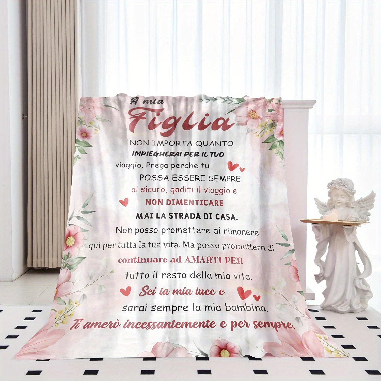 Women’s Cozy Flannel Fleece Throw Blanket with Inspirational Quote in Lodge Style All-Season Knitted Polyester for Daughter