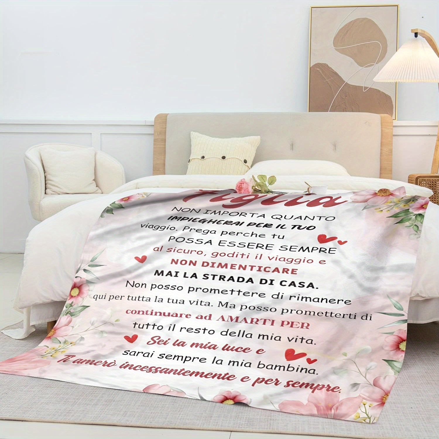 Women’s Cozy Flannel Fleece Throw Blanket with Inspirational Quote in Lodge Style All-Season Knitted Polyester for Daughter