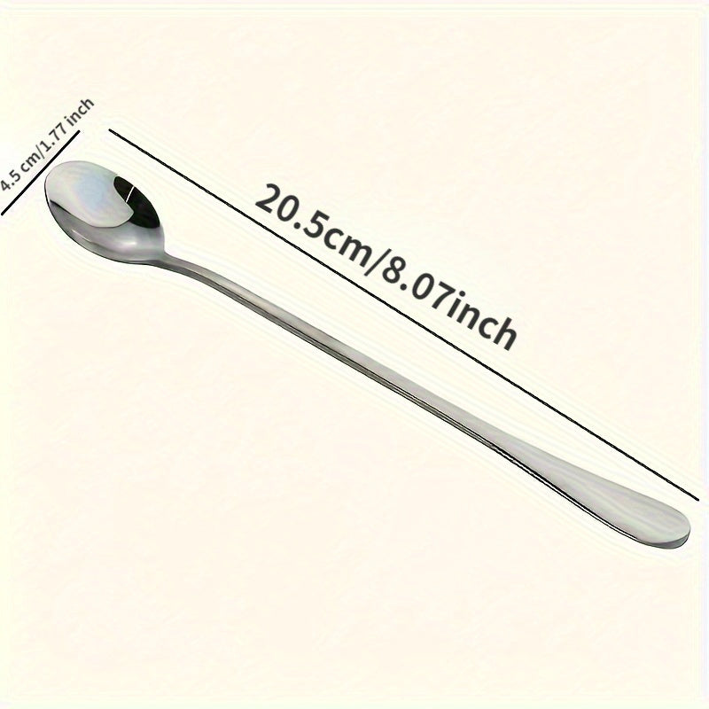 Juego de cucharas de acero inoxidable con mango largo para remover y postres, apto para lavavajillas
