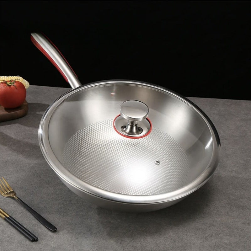 Oshxona zaruriyati: Qopqoq bilan yopishqoq bo'lmagan qovurish panasi, 304 zanglamas po'latdan tayyorlangan, gaz va induksion pishirish uchun mos, tozalash oson.