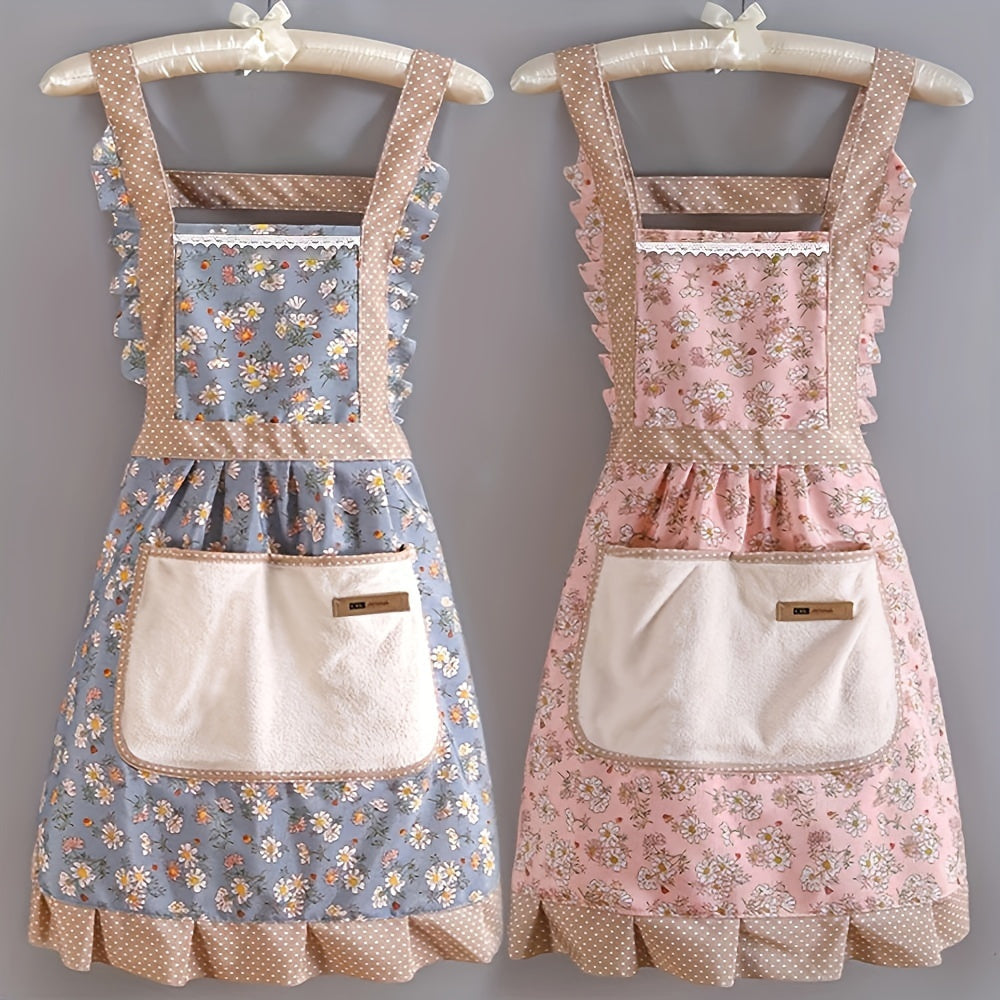 Floral Print Canvas Apron With Hood Oil-Resistant Waterproof Stain-Resistant