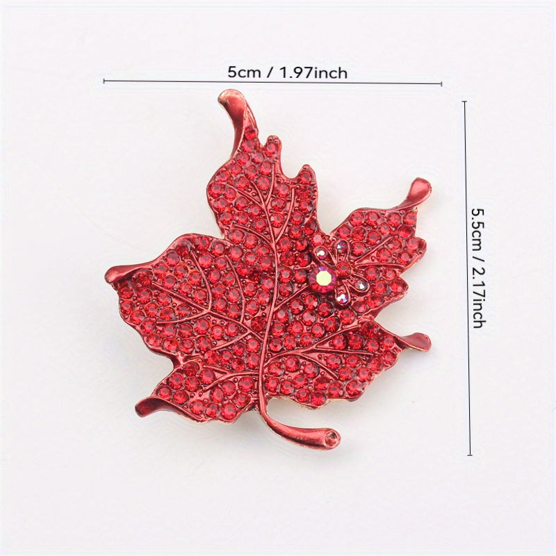 Antique Maple Leaf Brooch with Rhinestones for Coats and Jackets