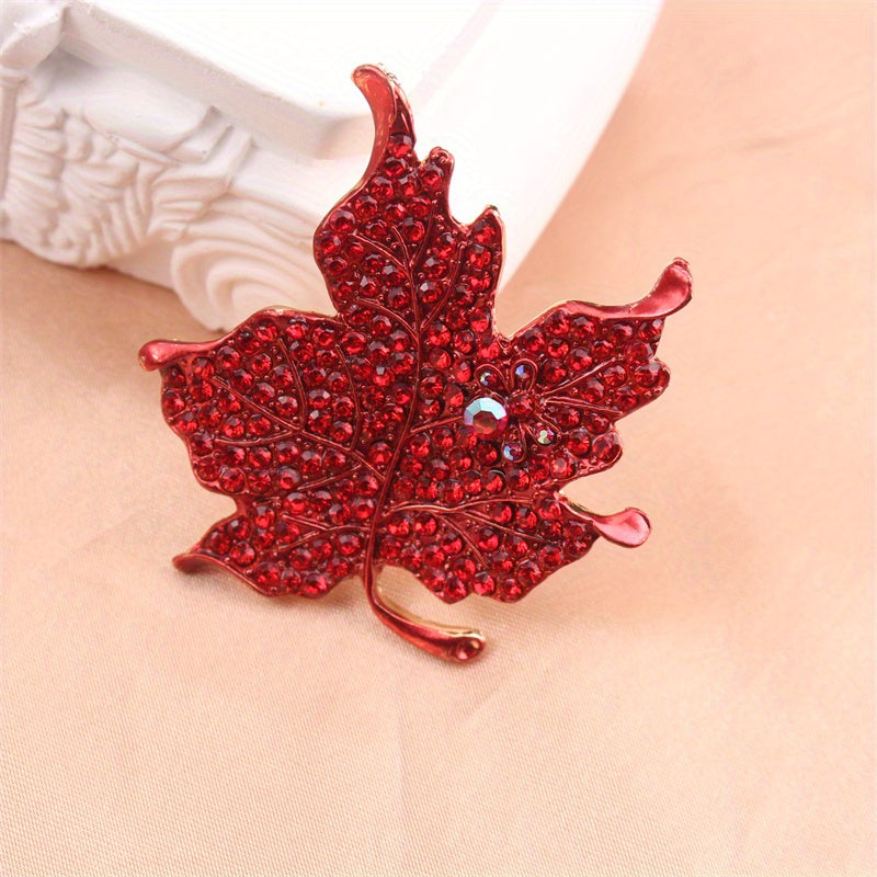 Antique Maple Leaf Brooch with Rhinestones for Coats and Jackets