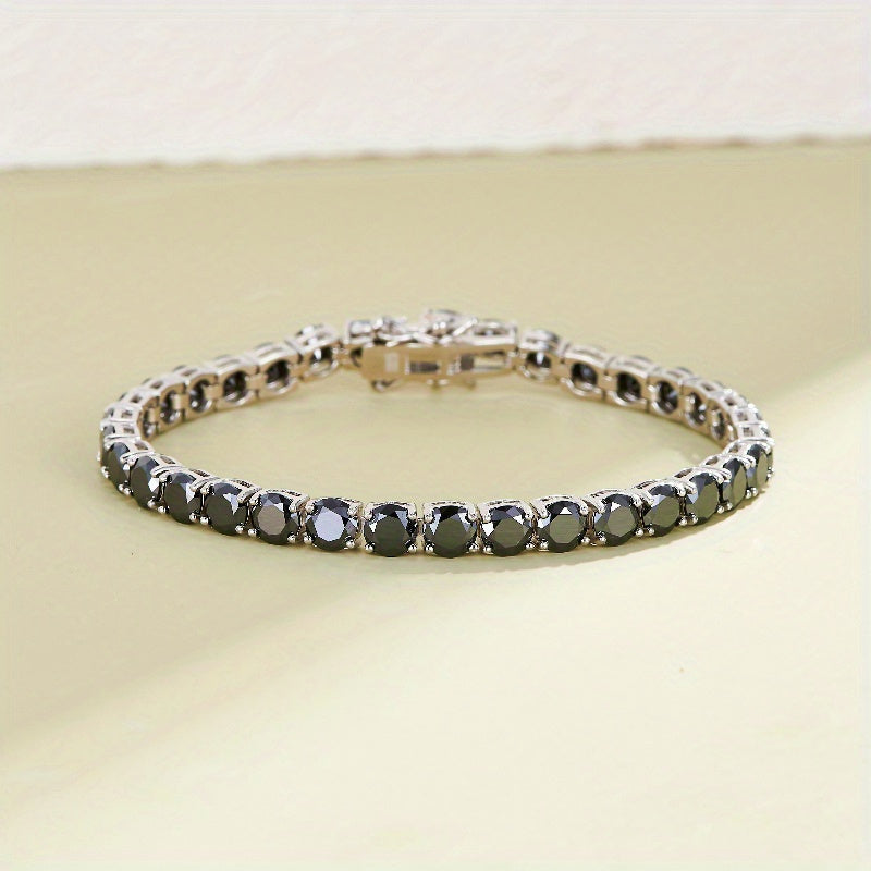 Black Moissanite Tennis Bracelet for Women 0.1/0.5ct Round Cut Silver Jewelry