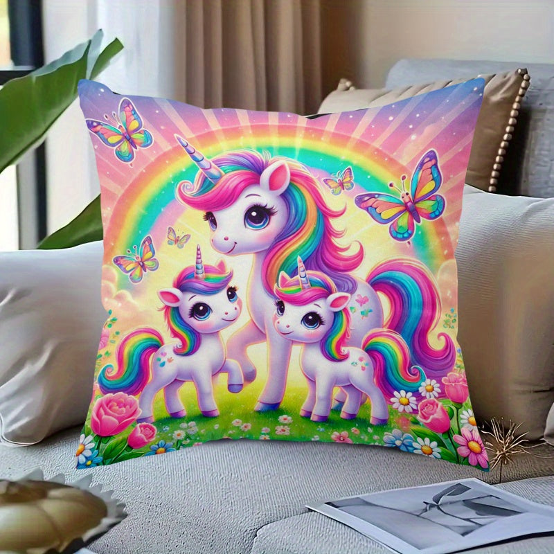 Dreamy Unicorn Family Decorative Pillow Cover Soft Polyester Zippered Washable