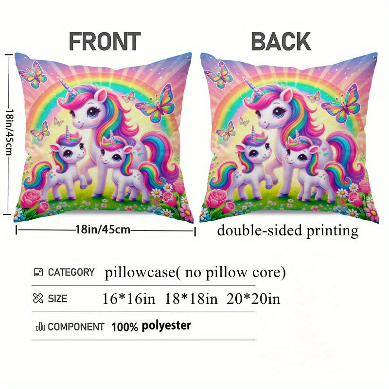 Dreamy Unicorn Family Decorative Pillow Cover Soft Polyester Zippered Washable