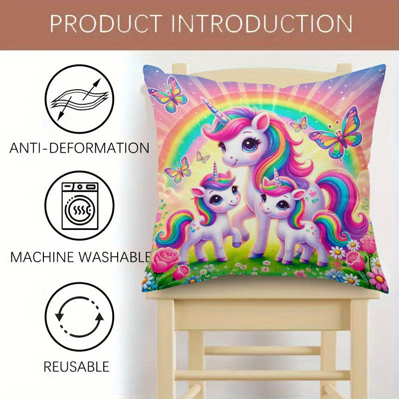 Dreamy Unicorn Family Decorative Pillow Cover Soft Polyester Zippered Washable