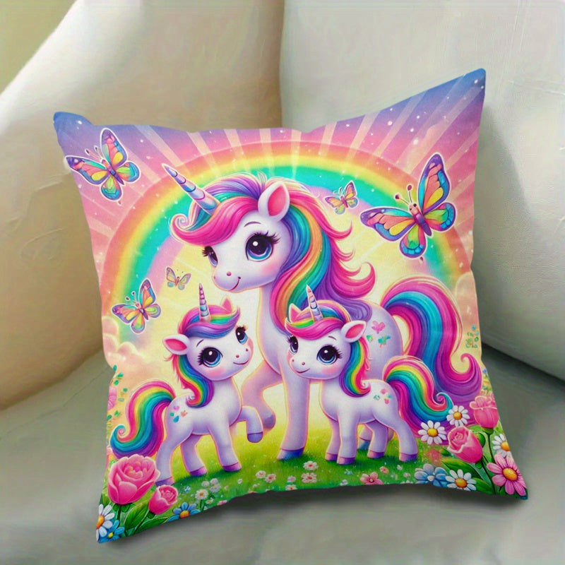 Dreamy Unicorn Family Decorative Pillow Cover Soft Polyester Zippered Washable