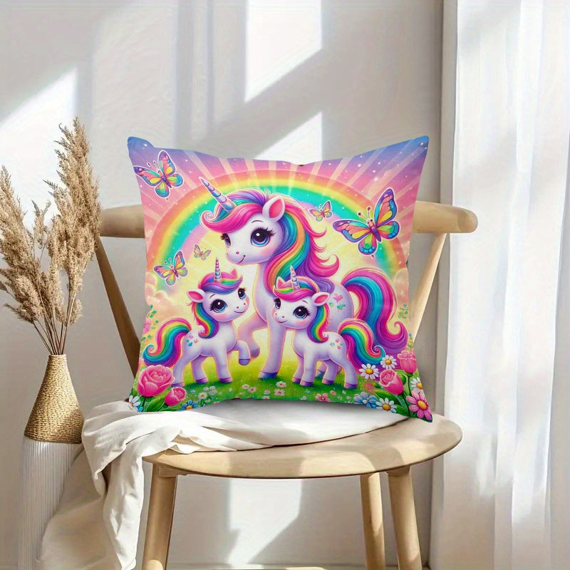 Dreamy Unicorn Family Decorative Pillow Cover Soft Polyester Zippered Washable