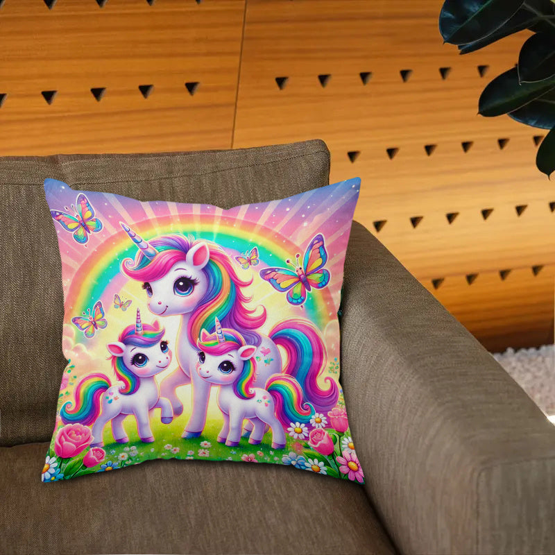 Dreamy Unicorn Family Decorative Pillow Cover Soft Polyester Zippered Washable