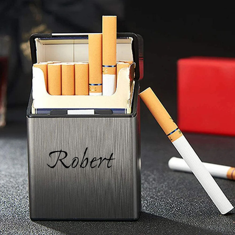 Men's Personalized Laser Engraved Metal Cigarette Case Gift Set for Boyfriend or Partner
