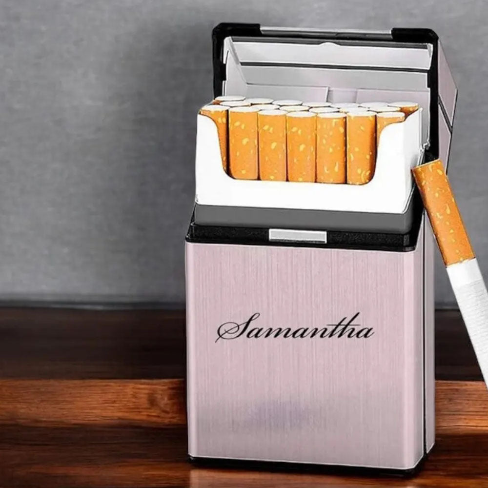 Men's Personalized Laser Engraved Metal Cigarette Case Gift Set for Boyfriend or Partner