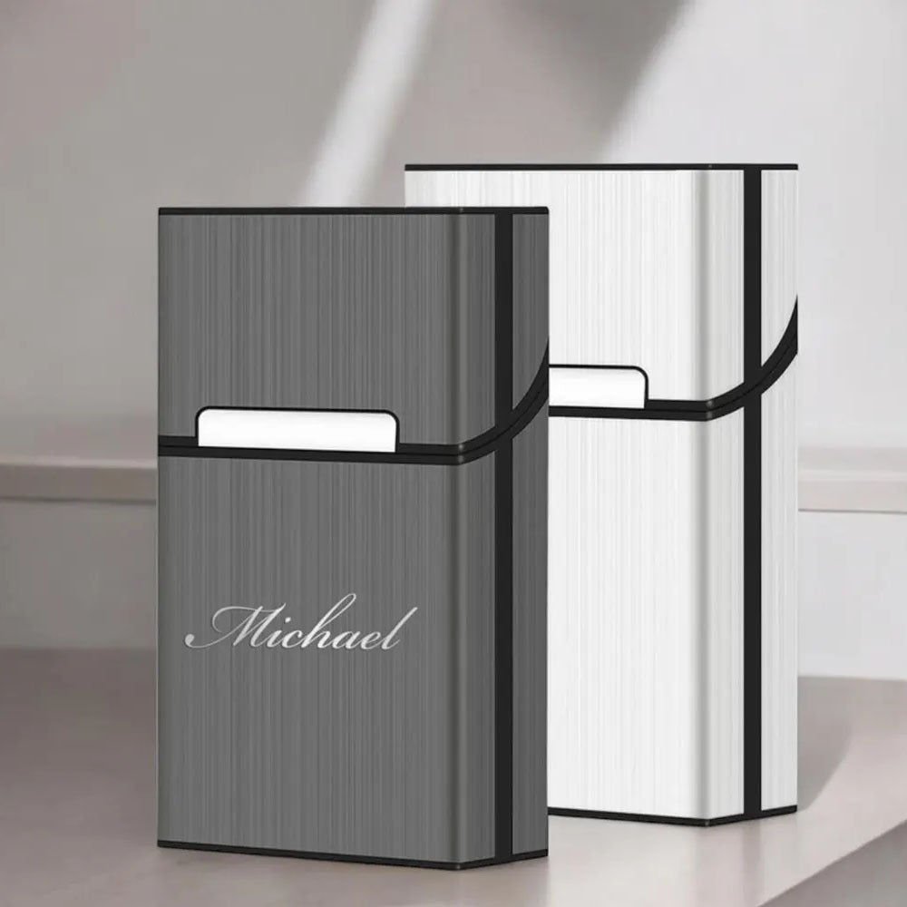 Men's Personalized Laser Engraved Metal Cigarette Case Gift Set for Boyfriend or Partner