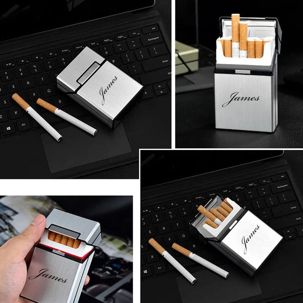 Men's Personalized Laser Engraved Metal Cigarette Case Gift Set for Boyfriend or Partner