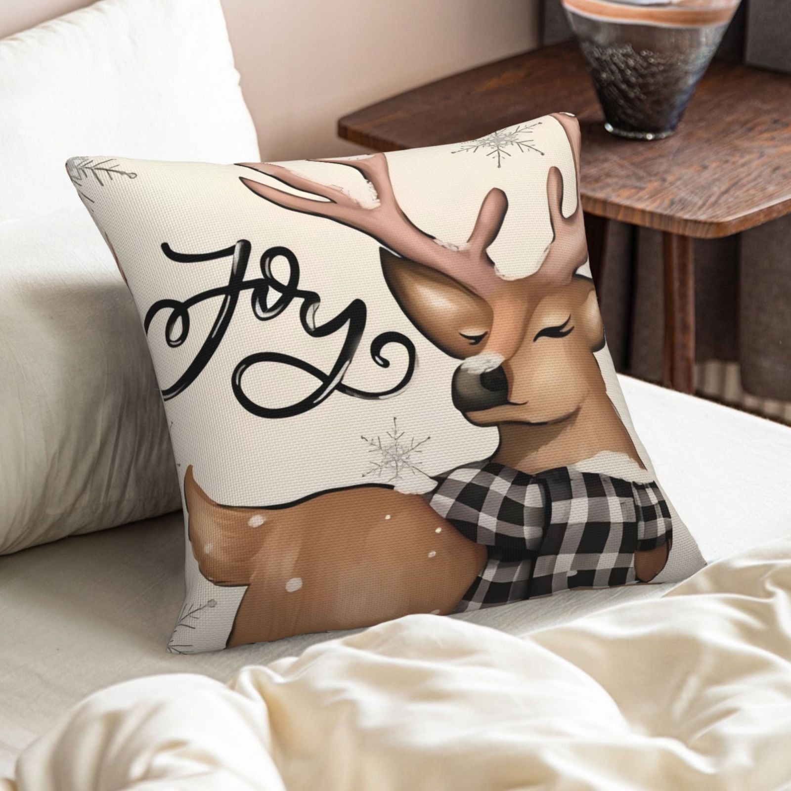 Christmas Pillow Cover 45x45cm Linen Holiday Decor with Christmas Tree Snowman Truck