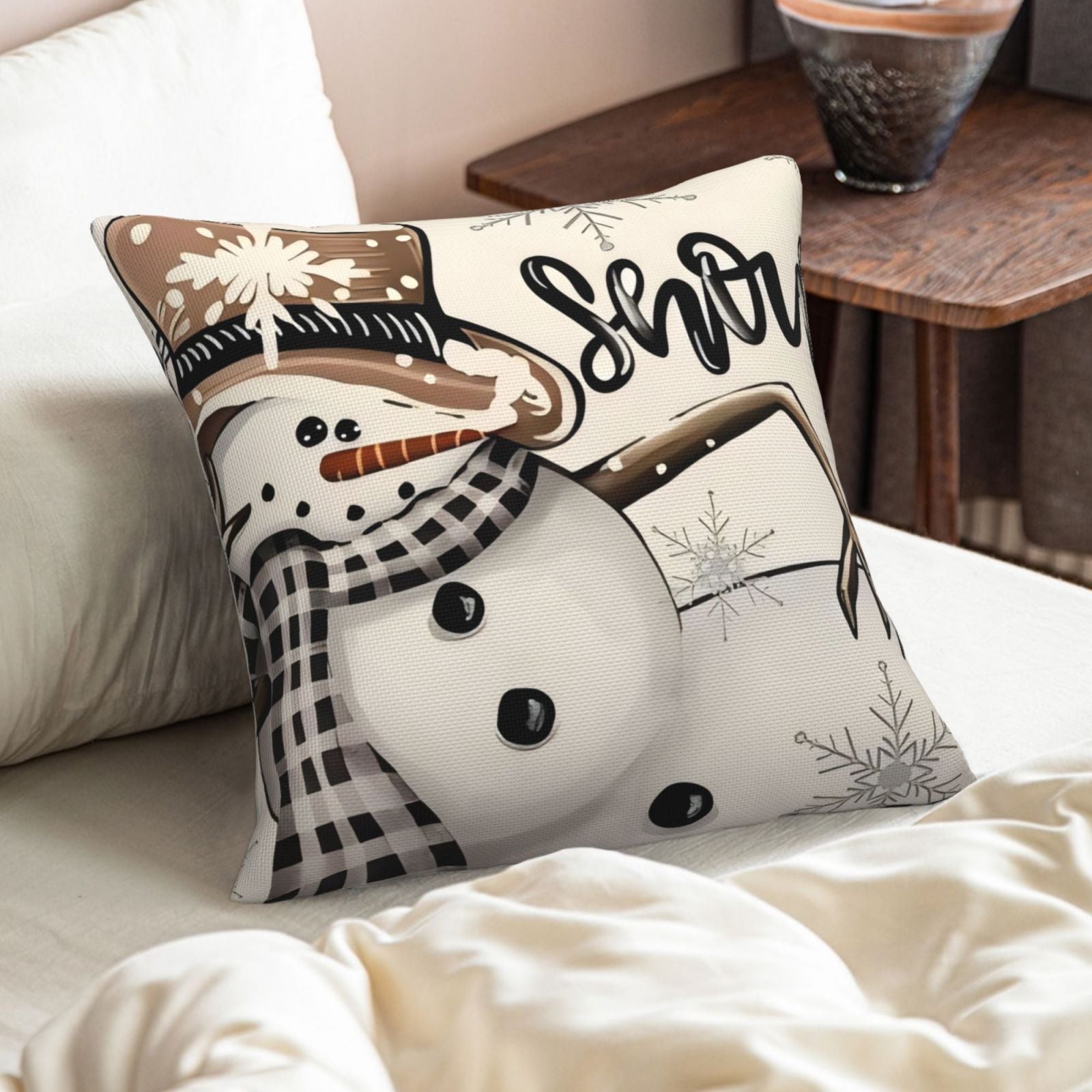 Christmas Pillow Cover 45x45cm Linen Holiday Decor with Christmas Tree Snowman Truck