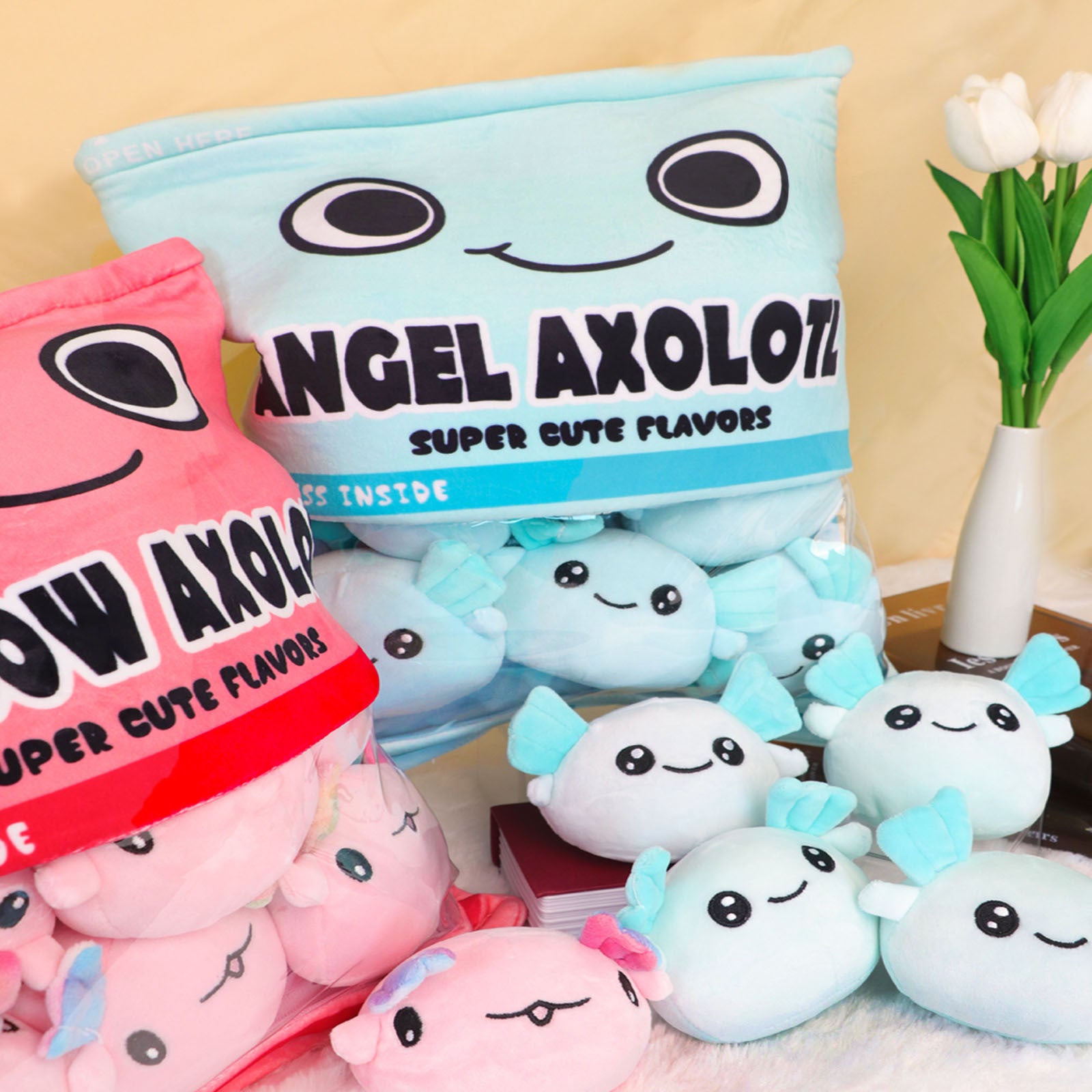 Juego de 6 pequeños peluches y 1 almohada linda para decoración infantil en casa y fiestas