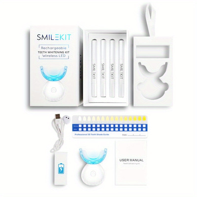 LED Teeth Whitening Kit with Tooth Color Card Rechargeable USB Charging for Men and Women