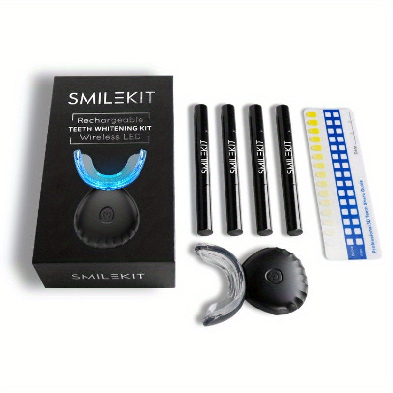 LED Teeth Whitening Kit with Tooth Color Card Rechargeable USB Charging for Men and Women