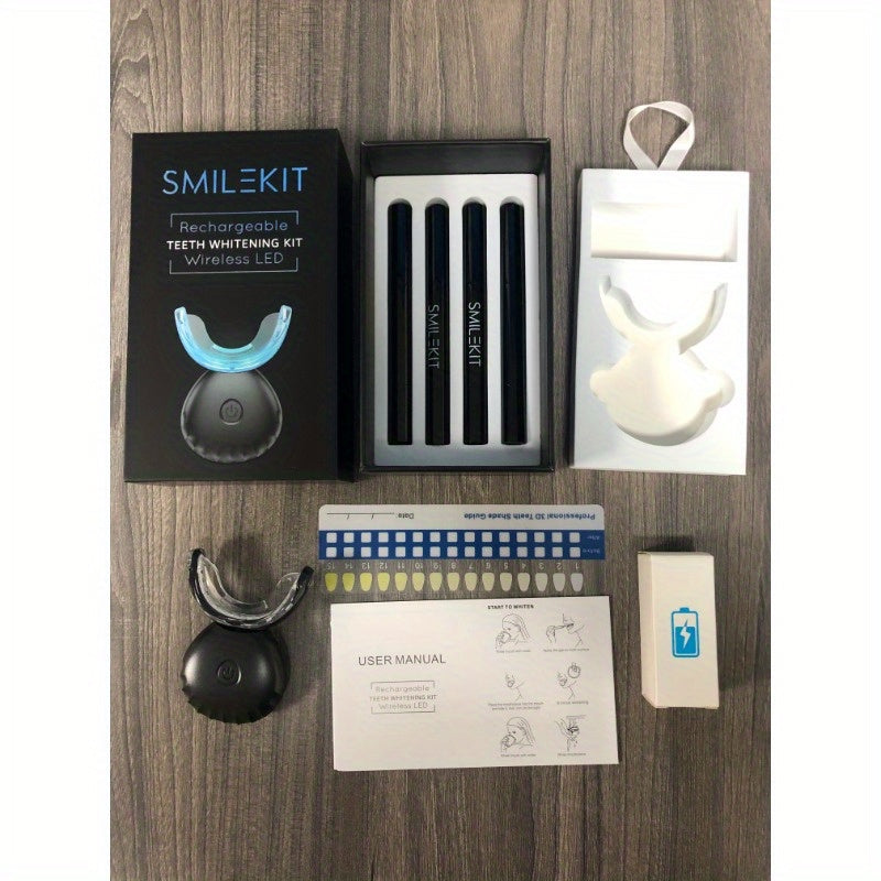 LED Teeth Whitening Kit with Tooth Color Card Rechargeable USB Charging for Men and Women