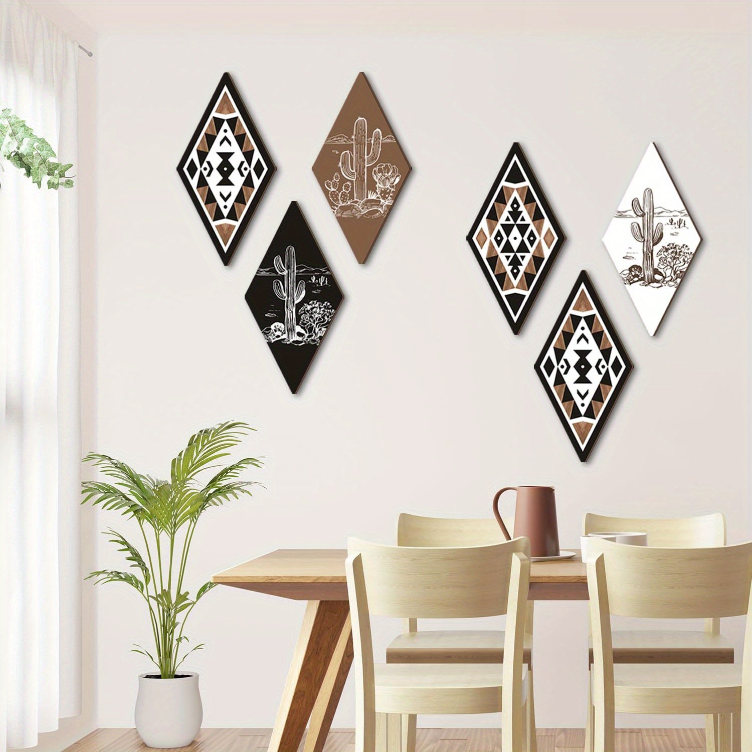 Набор из 6 предметов настенного искусства кактуса для ванной и домашнего декора, идеально подходит для гостиной и спальни, прекрасно подходит для различных случаев, включая Хэллоуин, Рождество, День благодарения, День матери и День отца.