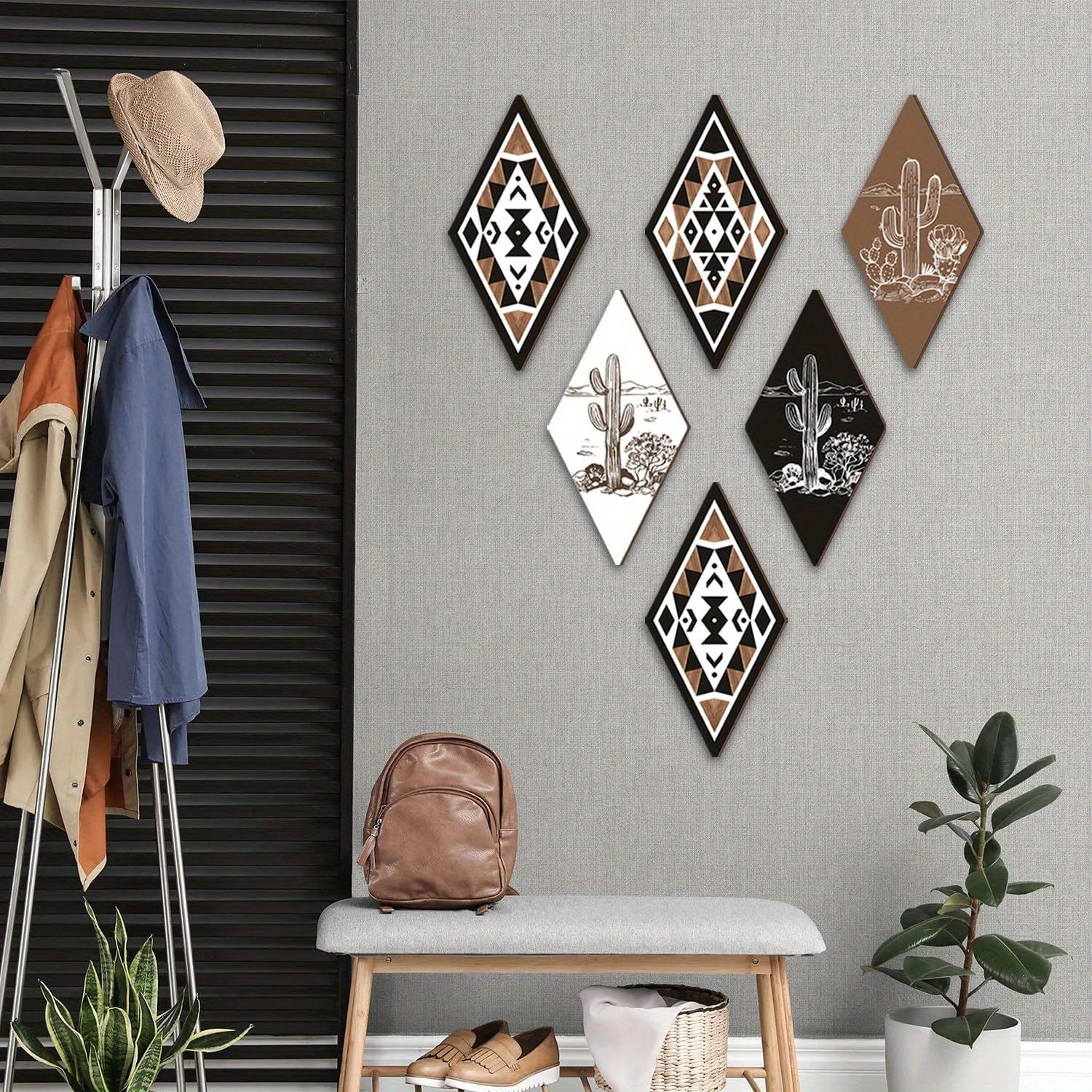 Набор из 6 предметов настенного искусства кактуса для ванной и домашнего декора, идеально подходит для гостиной и спальни, прекрасно подходит для различных случаев, включая Хэллоуин, Рождество, День благодарения, День матери и День отца.