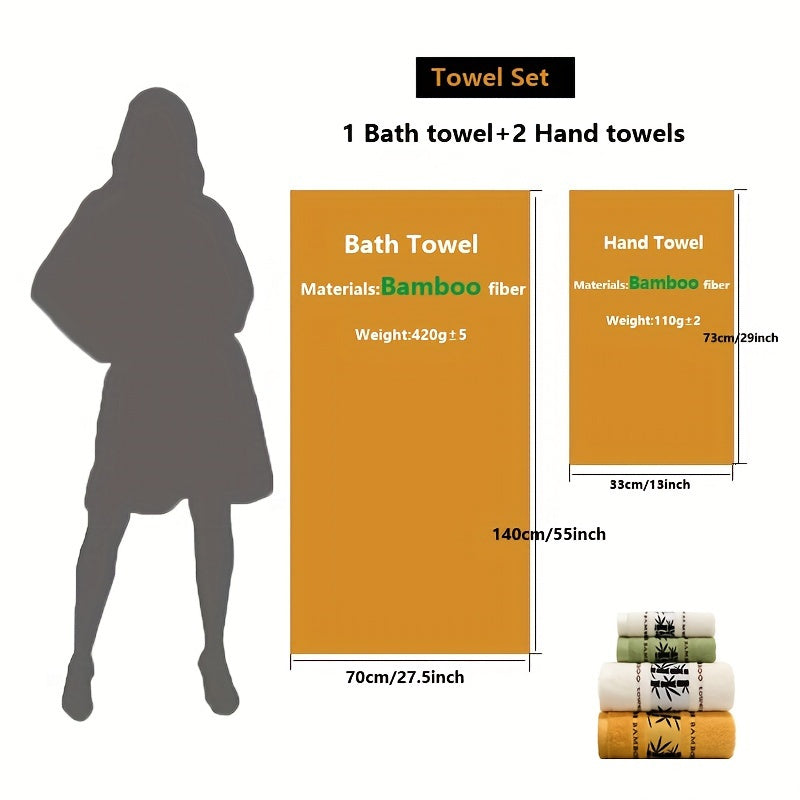3-Piece Bamboo Fiber Towel Set Bath and Hand Towels High-Absorbency Eco-Friendly