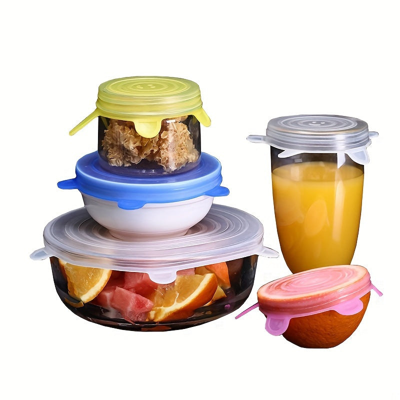 Set of 6 Silicone Stretch Lids for Food Storage, Reusable, Dishwasher Safe