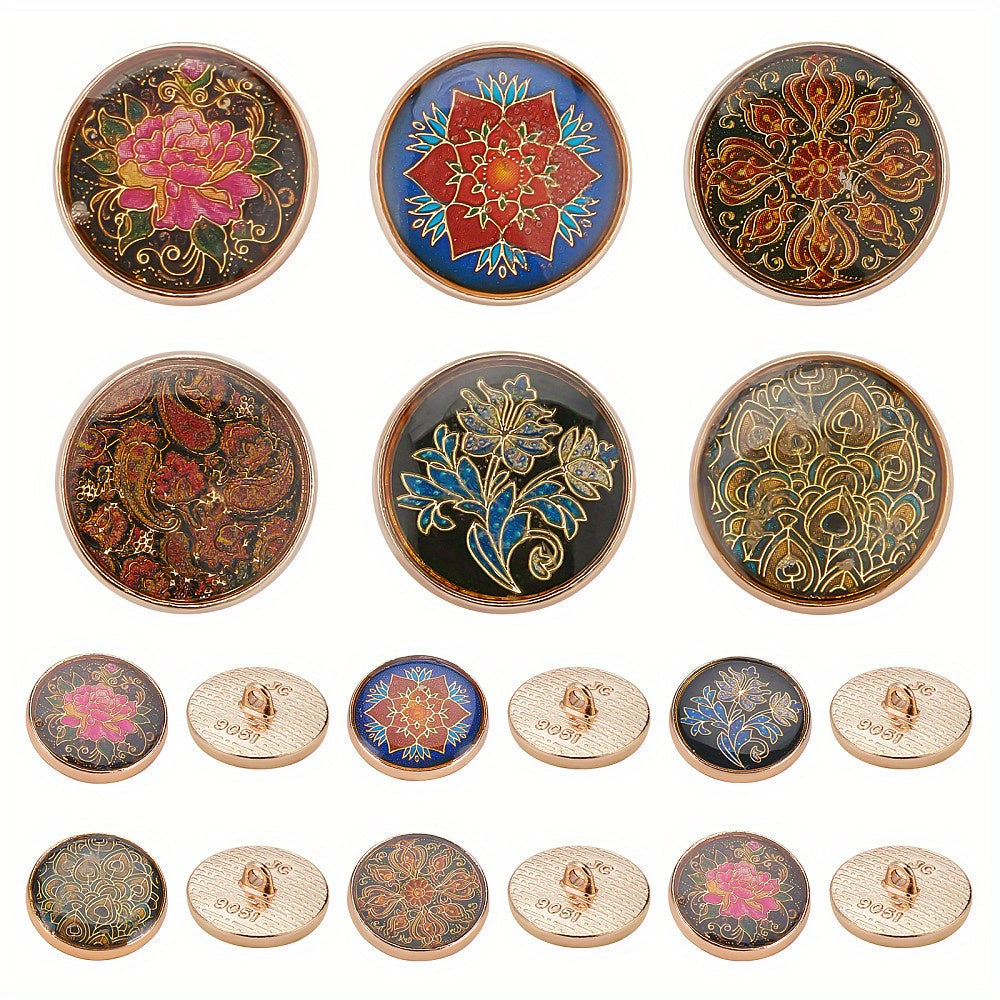 Set of 24 Vintage Floral Alloy Enamel Sewing Buttons for Crafts Clothing Coats and Dresses