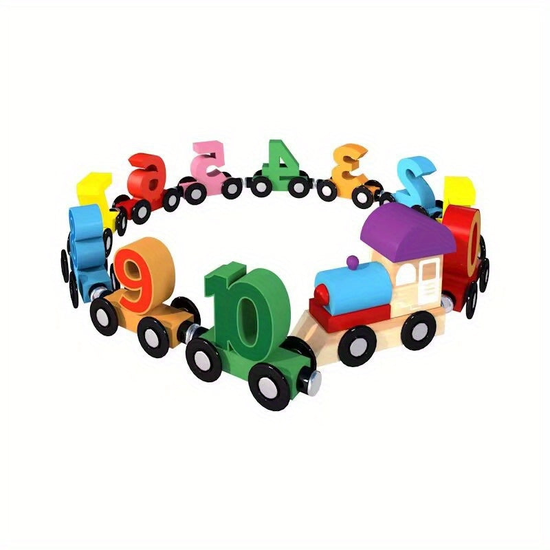 Wooden Magnetic Train Car Puzzle Toy for Toddler Learning and Play