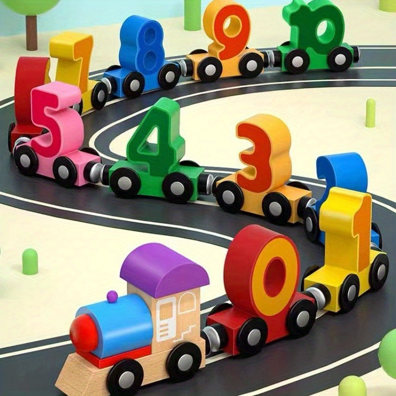 Wooden Magnetic Train Car Puzzle Toy for Toddler Learning and Play